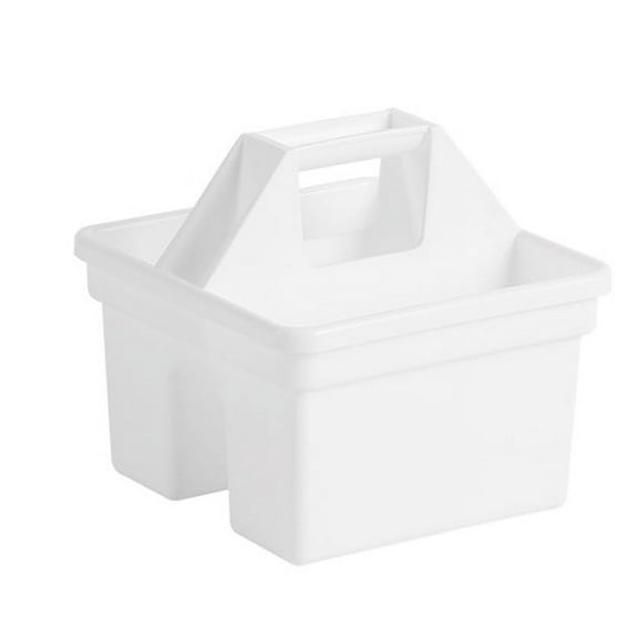 MRLESS Plastic Caddy Organizer with Handle for Office Supplies Desk and Craft Storage White Multipurpose Desktop Organizer for Pens Pencils and Markers