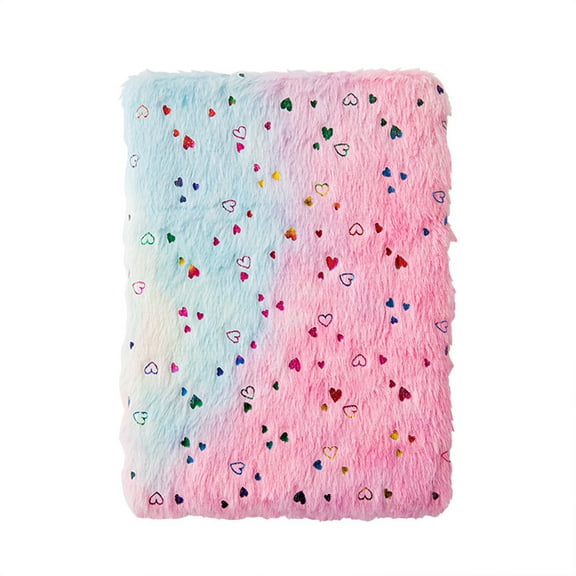 MRLESS Fluffy Plush Cover Notebook with Heart Pattern, Lightweight and Portable Furry Journal for Students, School and Home Use
