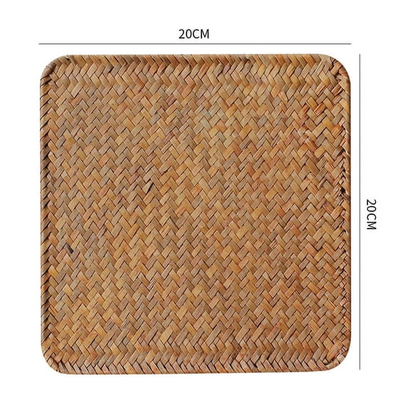 MRLESS Seagrass Placemat 20x20 cm Retro Woven Table Mats Heat Resistant Coffee Mugs Mat Non-Slip Tea Cups Pad for Dining Room Kitchen Supplies