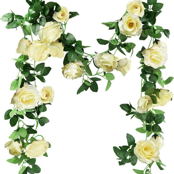 MRLESS Artificial Floral Garland with Realistic Silk Roses, White Fake Flowers for Wedding Arches, Home Decor, Garden and Party Decoration