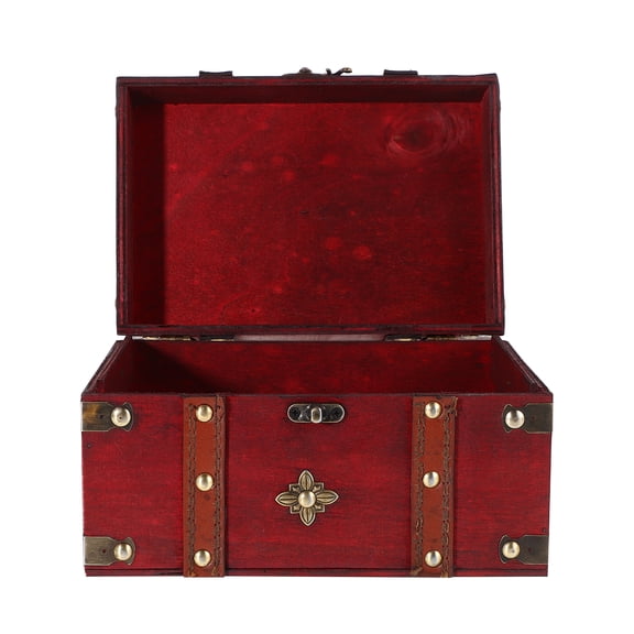 MRLESS Vintage Wooden Storage Box With Lock Large Treasure Chest For Kids' Prizes Decorative Desktop Storage Box Keepsakes Pirate Jewelry Box