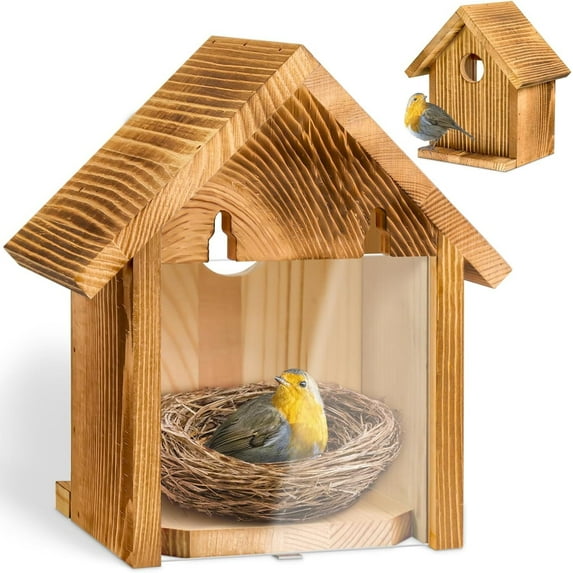 MRLESS Upgraded Wooden Window Birdhouse for Outdoor Use, See-Through Bird Nest for Easy Observation and Bird Watching