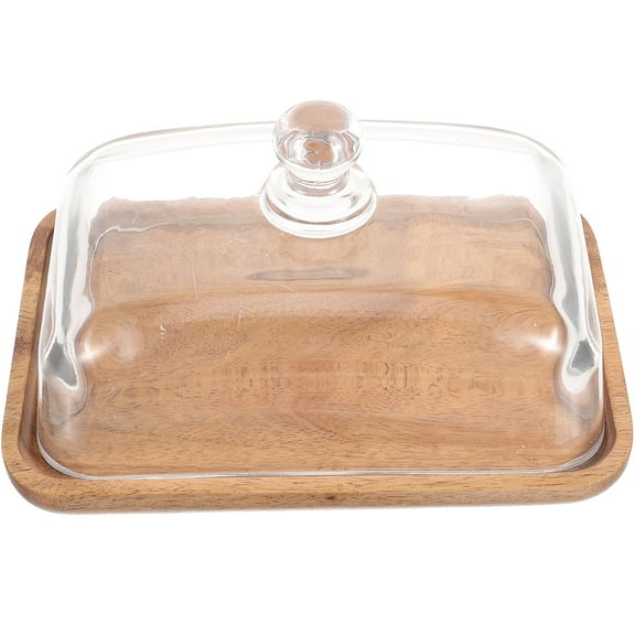 MRLESS Wooden Cake Stand with Glass Dome Lid - Rectangle Cake Display Server