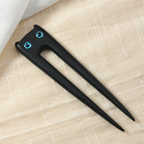 MRLESS Wooden Hair Chopstick for Women, Girls Hair Fork, Lovely Cat Design Hair Stick, Ancient Style Hairpin, Asian Inspired Hair Styling Tool