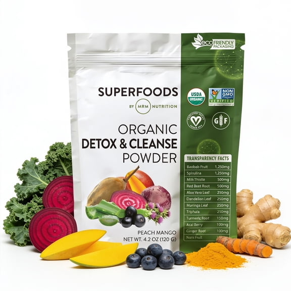MRM Nutrition Organic Detox & Cleanse Powder, Peach Mango, 4.2 oz (120 g)