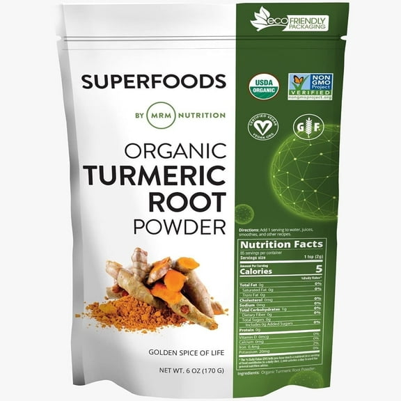 MRM Superfoods Raw Organic Turmeric Root Powder - 6 oz Pack of 2