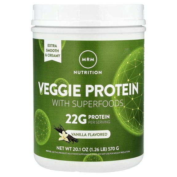 MRM Veggie Protein Powder, Vanilla, 22g Protein, 1.3 Lb