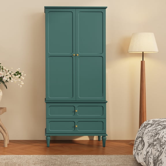MROJISC 70.86''Mid-century Style Wardrobe with Two Large Drawers and Removable Clothing Rails, Green