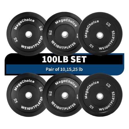 MROOBEST 100LB Rubber Bumper Plates Set with 2 Inch Barbell and Stainless Steel Inserts Durable Black Rubber Coating for Home Gym Strength Training
