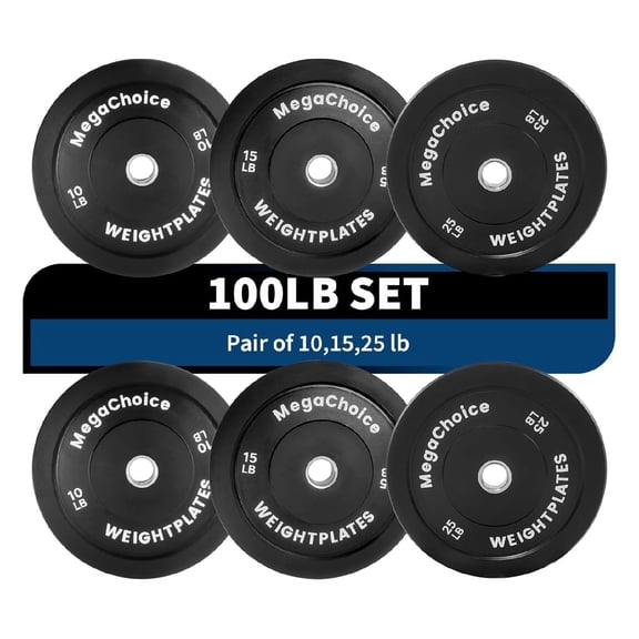 MROOBEST 100LB Rubber Bumper Plates Set with 2 Inch Barbell and Stainless Steel Inserts Durable Black Rubber Coating for Home Gym Strength Training