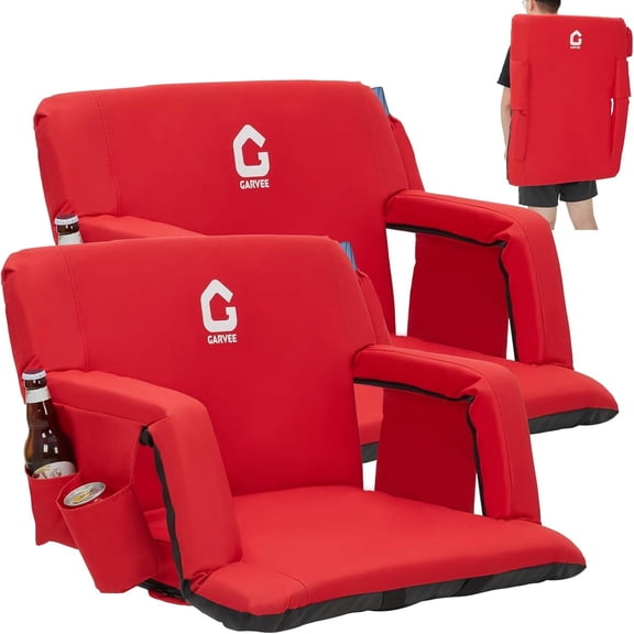 MROOBEST 2-Pack Grandstand Seats with Storage  Metal Frame Bleacher Chairs with Cushion  20-Inch  Red