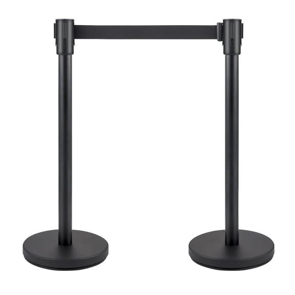 MROOBEST 2 Packs Crowd Control Stanchion Set Crowd Control Barriers Black Stanchions with Retractable Belts 6 5Ft with Easy Assembly Height 36 inches for Store Queues