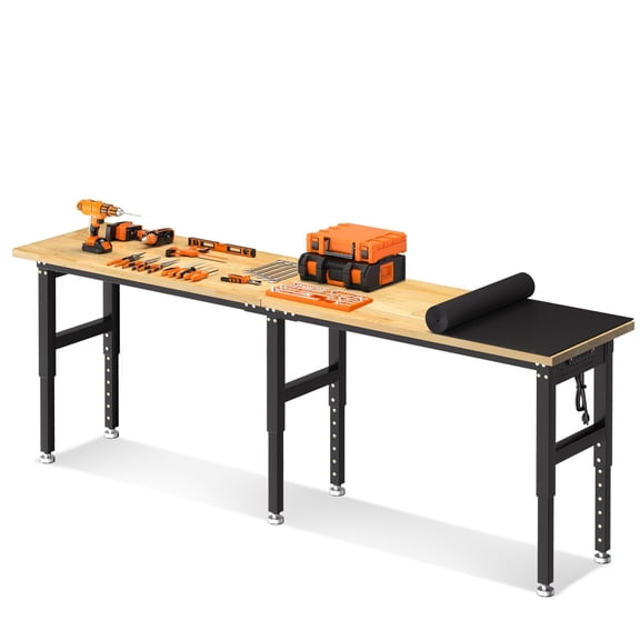 MROOBEST Adjustable Workbench Lbs Capacity Heavy Duty Work Bench Table with Dual Power 96*24*40"
