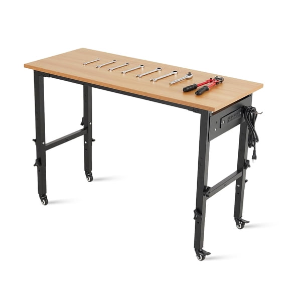 MROOBEST Adjustable Workbench Work Bench with Power Outlet Wheels Lbs Load Heavy 60*24inch Swivel casters without