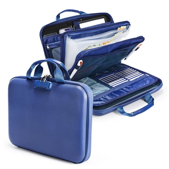 MROOBEST Fireproof Waterproof Document Box with Lock-Hard Shell Portable File Organizer Case 1pcs 28*7.5cm Blue - transparent
