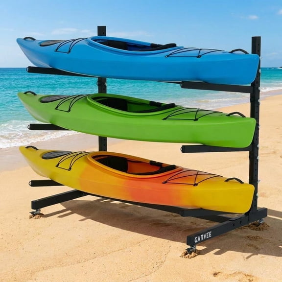 MROOBEST Heavy Duty Kayak Storage Rack Metal Stand with Wheels for Kayak Canoe Paddle Board Indoor Outdoor Storage 3layer