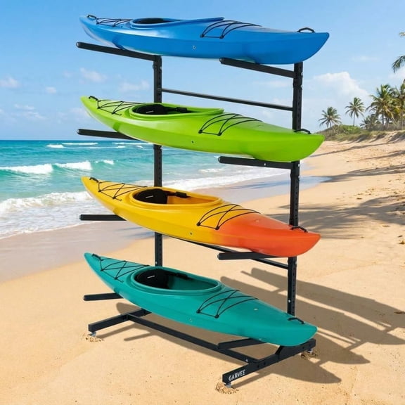 MROOBEST Heavy Duty Kayak Storage Rack Metal Stand with Wheels for Kayak Canoe Paddle Board Indoor Outdoor Storage 4layer