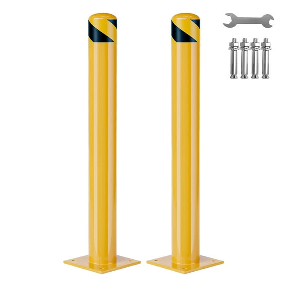 MROOBEST Heavy Duty Steel Safety Bollard-Removable Security Post with Reflective Tape Anchor 4.5inch 42inch yellow