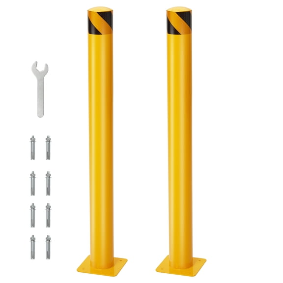 MROOBEST High Visibility Heavy Duty Steel Safety Bollards Diameter Height 2pcs 48inch