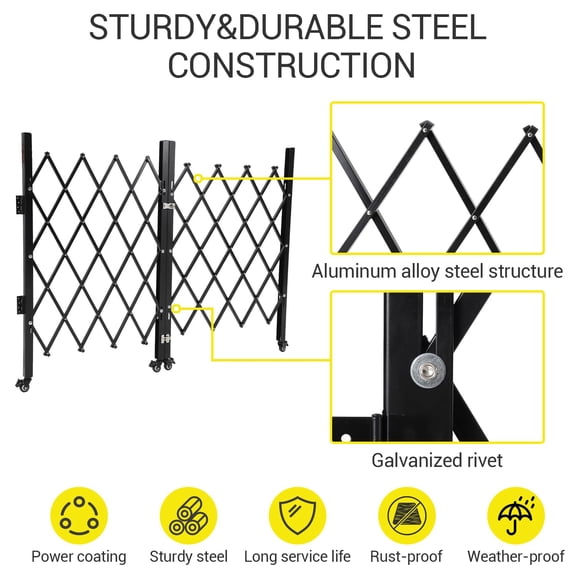 MROOBEST Lockable Retractable Accordion Security Door, Heavy‑Duty Steel Folding Safety Gate, 150 Inch Width, Black