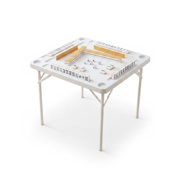 MROOBEST Portable Folding Mahjong Table Square-Player Game Table with Cup Holders Chip Without tablecloth