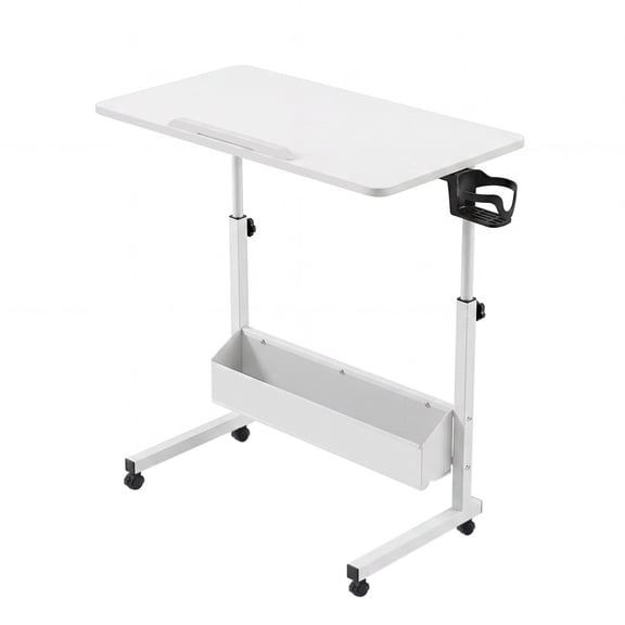 MROOBEST Rolling Laptop Desk with Storage Basket Small Mobile Standing Desk with Locking Design 1pcs White