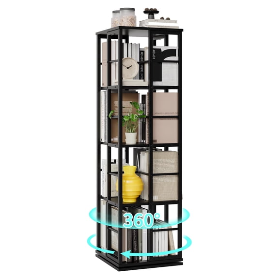 MROOBEST Rotating Bookshelf Display Spinning Bookshelf Tower Freestanding Book Storage Black