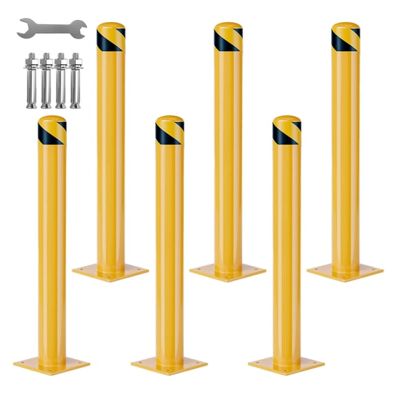 MROOBEST Safety Bollard 2 Packs 42 Inch Height Heavy Duty Bollard Post for Parking Lot with 4 5 Inch Diameter Pipe&Reflective Tape Anchor Bolts Ideal for Traffic-Sensitive Areas Driveway Barrier