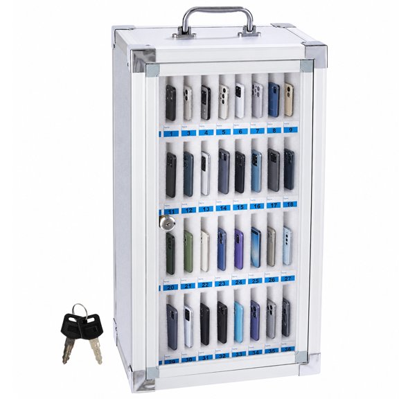 MROOBEST Slot Wall Mounted Cell Phone Locker Cabinet-Aluminum Alloy MDF-Transparent Door