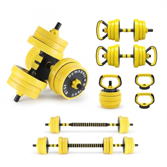 MROOBEST Versatile Adjustable Weight Set for Home Gym – Functions as Dumbbell Barbell 66lb Yellow
