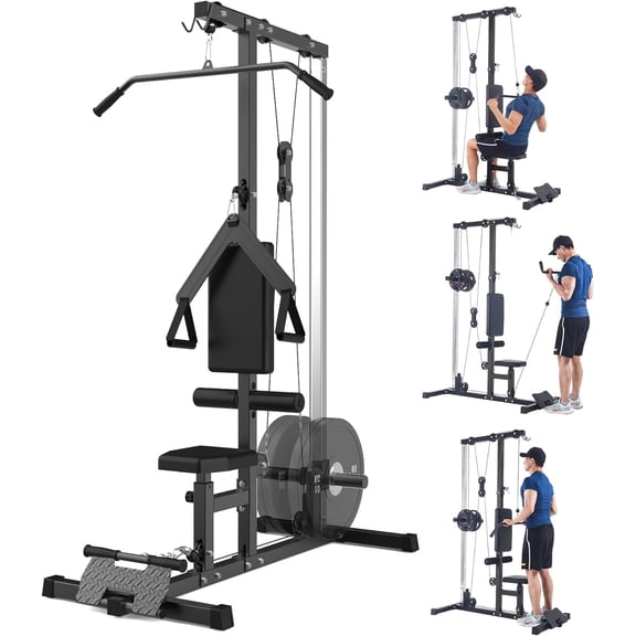 MROOBEST Wall Mounted LAT Pull Down Machine, 400 LBS Dual Pulley System with 20 Height Adjustments for Full Body Home Gym Workout