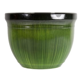 (MRR15-205) Large Round Planter - Modern Indoor & Outdoor Decorative Flower Pot/Box (15 Inch, Green Drip)