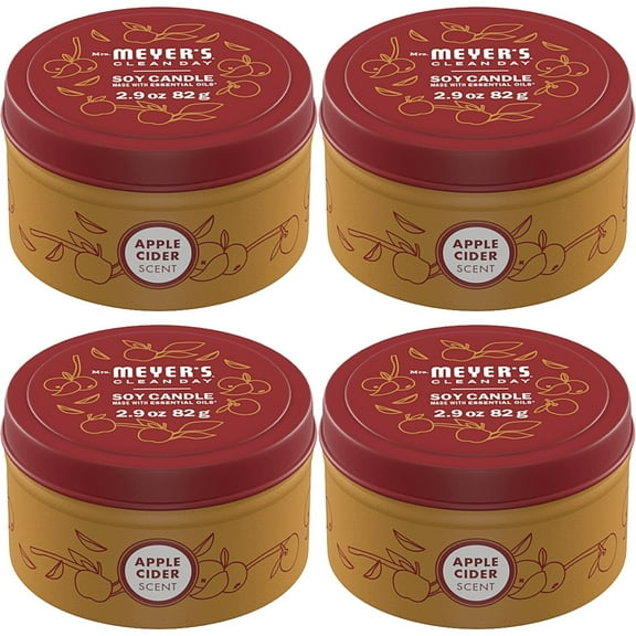 MRS MEYER'S Apple Cider Tin Candle, Soy Aromatherapy Candle 2.9 OZ-Pack of 4