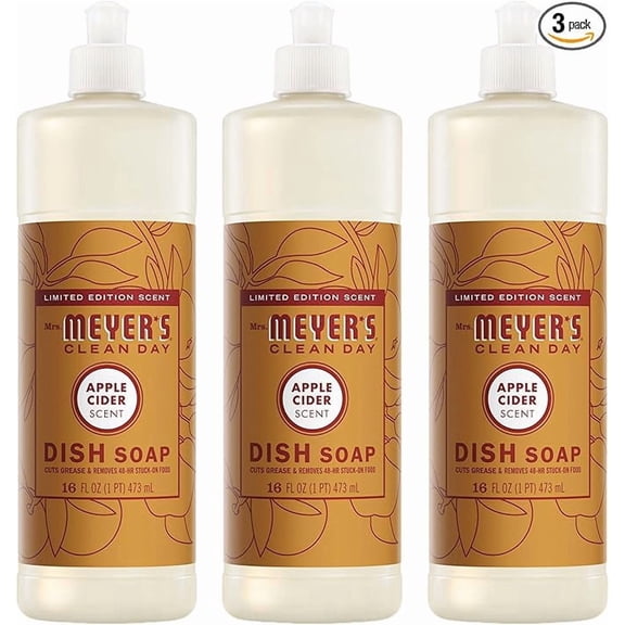 MRS. MEYER'S CLEAN DAY Liquid Dish Soap, Apple Cider Scent, 16 Fl Oz Bottle - 3 Pack (New Pack)