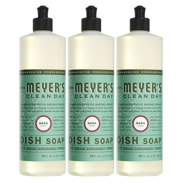 MRS. MEYER'S CLEAN DAY Liquid Dish Soap, Biodegradable Formula, Basil