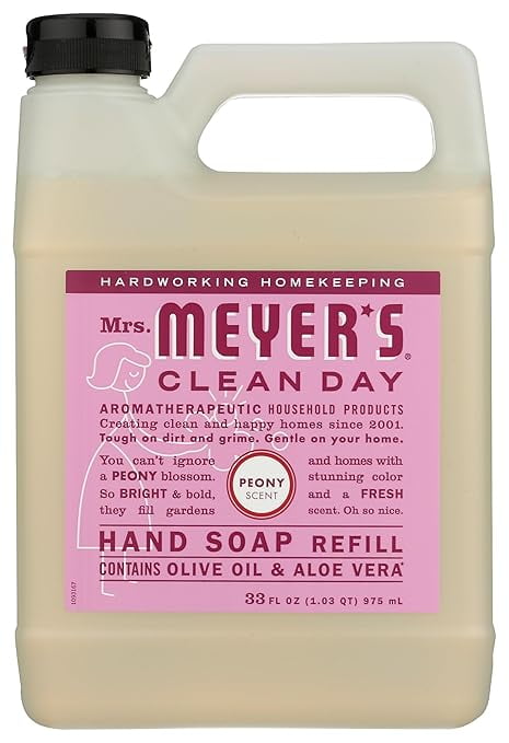MRS. MEYER'S CLEAN DAY Liquid Hand Soap Refill, Cruelty Free and Biodegradable Hand Wash Made with Essential Oils, Peony Scent, 33 oz(packaging may vary)