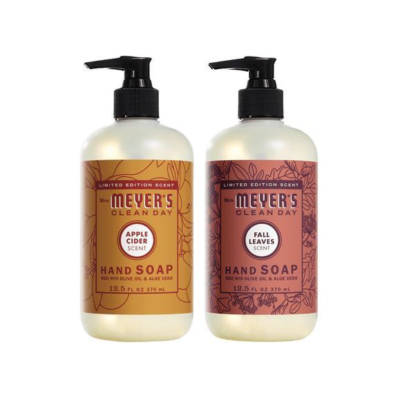 MRS. MEYER'S CLEAN DAY Liquid Hand Soap Variety Pack, Apple Cider, Fall Leaves, 12.5 fl oz Each, 1 CT