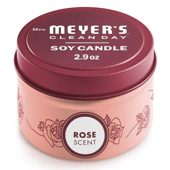 MRS. MEYER'S CLEAN DAY Soy Tin Candle, 12 Hour Burn Time, Made with Soy Wax and Essential Oils, Rose, 2.9 oz
