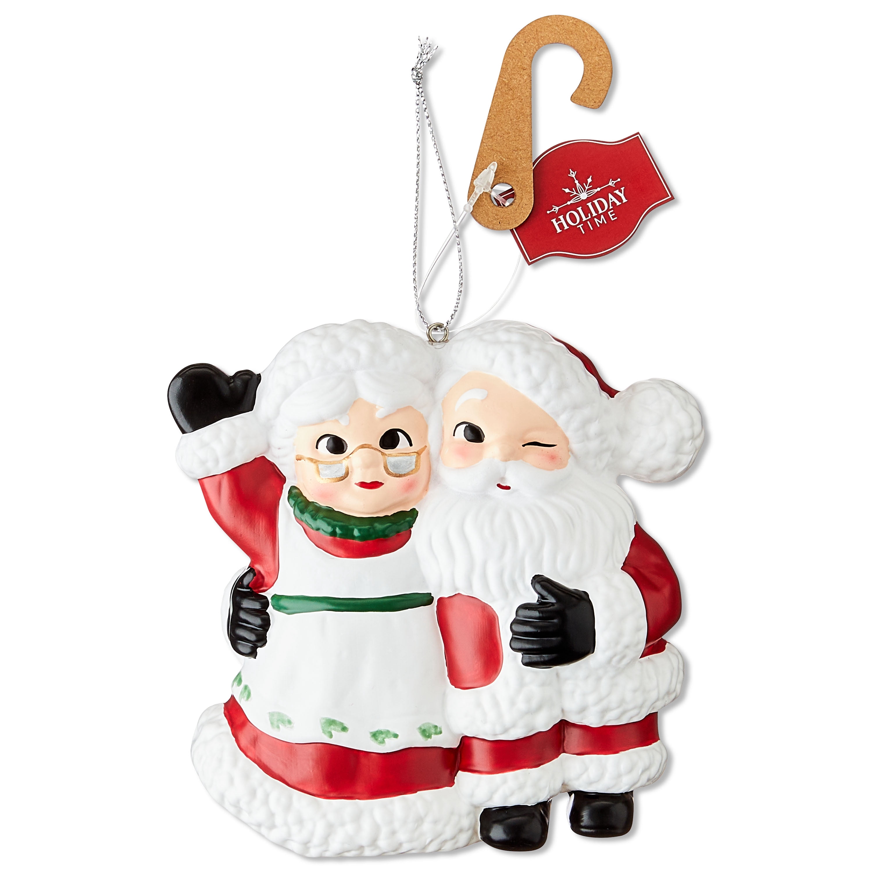 Red and White Santa and Mrs. Claus Christmas Ornament, Heritage Holiday Theme, 4.5", by Holiday Time
