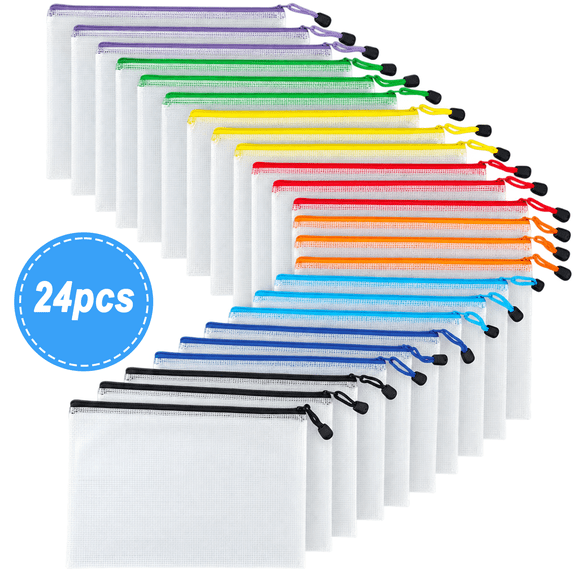 MRSXXNTY 24pcs Mesh Zipper Pouch Bags, A4 Zipper Bags for Organizing Storage, Waterproof Zipper Pouches, Letter Size, File Bags for Puzzle, Board Games and Office