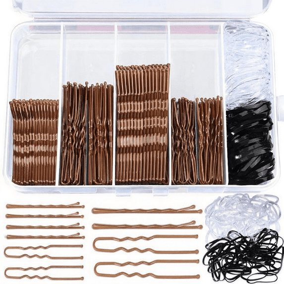 MRSXXNTY 300pcs Hair Pins Bobby Pins Black, 100 Black Bobby Pins 100 Hair Pins for Women and 100 Clear Hair Bands Kit, U Pins for Buns 2" 2.36" and Bobby Pins 2" 2.75"
