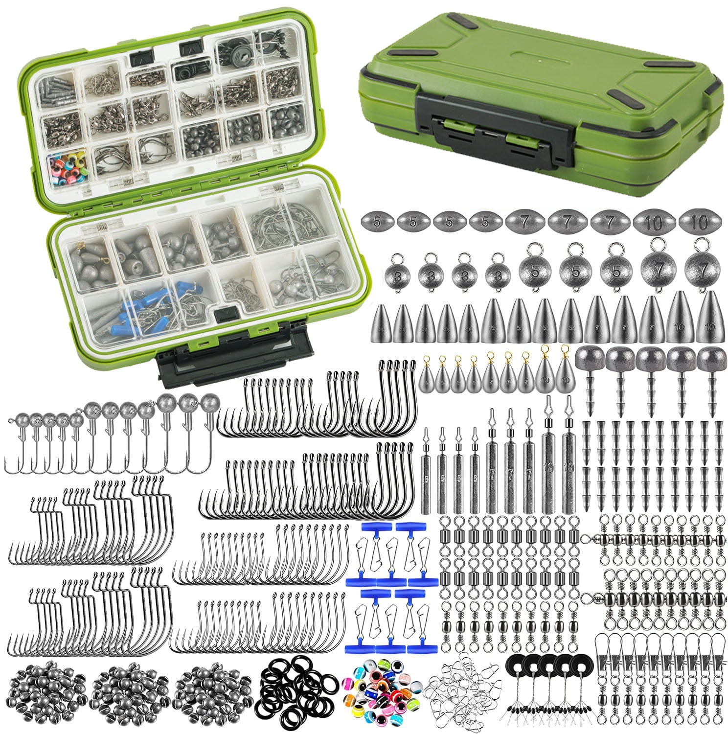 MRSXXNTY 397pcs Fishing Accessories Kit, Organized Fishing Tackle Box with Tackle Included, Fishing Hooks, Fishing Weights Sinkers, Swivels, Beads, Fishing Gear Set Equipment for Bass Trout