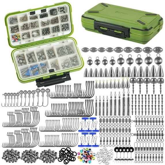 MRSXXNTY 397pcs Fishing Accessories Kit, Organized Fishing Tackle Box with Tackle Included, Fishing Hooks, Fishing Weights Sinkers, Swivels, Beads, Fishing Gear Set Equipment for Bass Trout