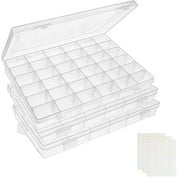 MRSTY 3pack 36 Grids Clear Plastic Organizer Box Container Craft Storage with Adjustable Dividers for Beads Organizer Art DIY Crafts Jewelry Fishing Tackles with 3 Sheets Label Stickers