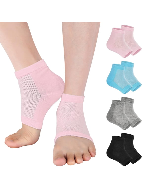 4 Pairs Heel Moisturizing Socks Open Toe Socks Cracked Gel Heel Socks Foot Toeless Heel Repair Socks for Women Dry Hard Cracked Feet, 4 Colors