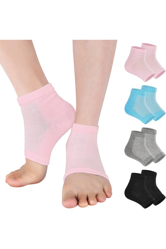4 Pairs Heel Moisturizing Socks Open Toe Socks Cracked Gel Heel Socks Foot Toeless Heel Repair Socks for Women Dry Hard Cracked Feet, 4 Colors