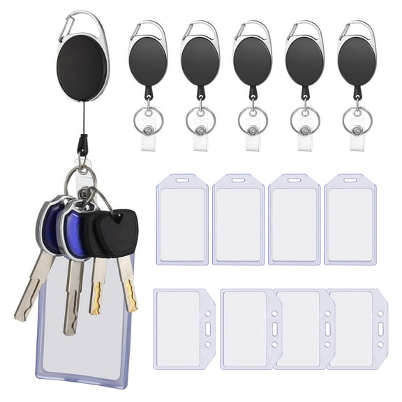 MRSXXNTY 6 Pack ID Badge Holder with Clip Badge Reels Retractable Heavy Duty Clear Id Card Vertical Lanyard Holder with Carabiner Badge Reel with 21.6 inches Pull Cord