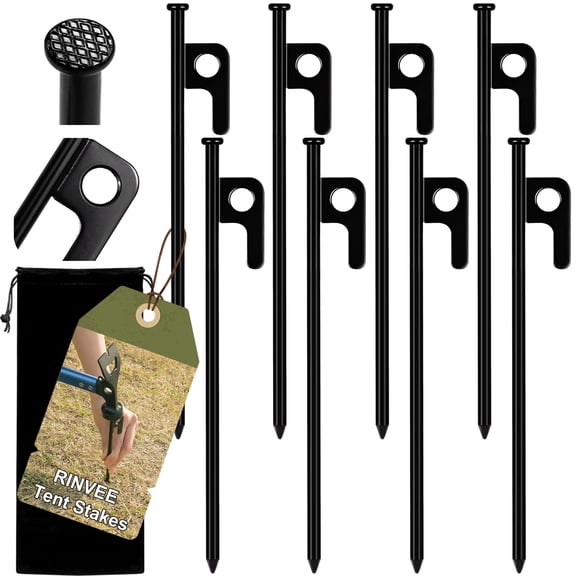 MRSXXNTY 8 Pack Tent Stakes, 8in Tent Stakes Heavy Duty with Storage Bag, Forged Steel Tent Pegs for Camping Unbreakable and Inflexible(8pcs 8in Stakes)