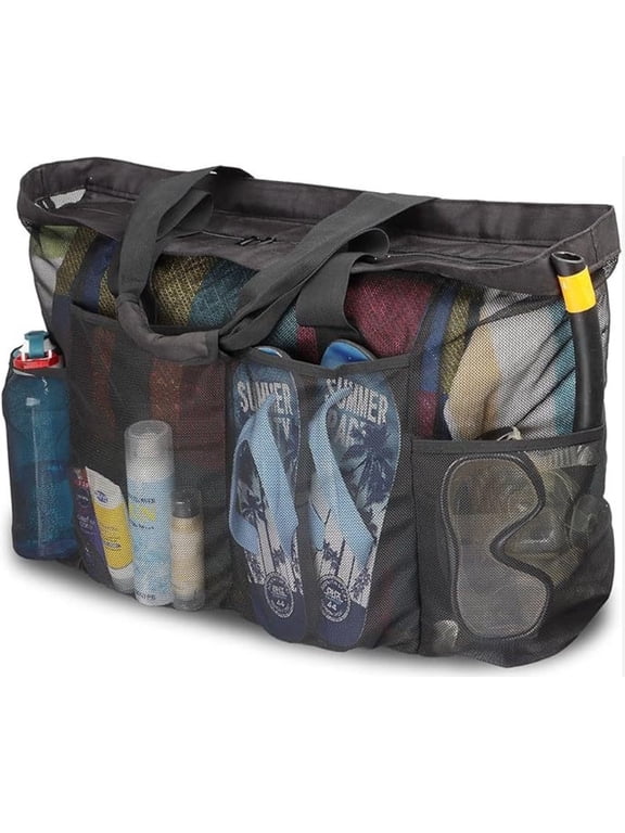 Extra Large Beach Bag, XL Mesh Tote with Zipper and Pockets Ideal for Your Family Beach Trip