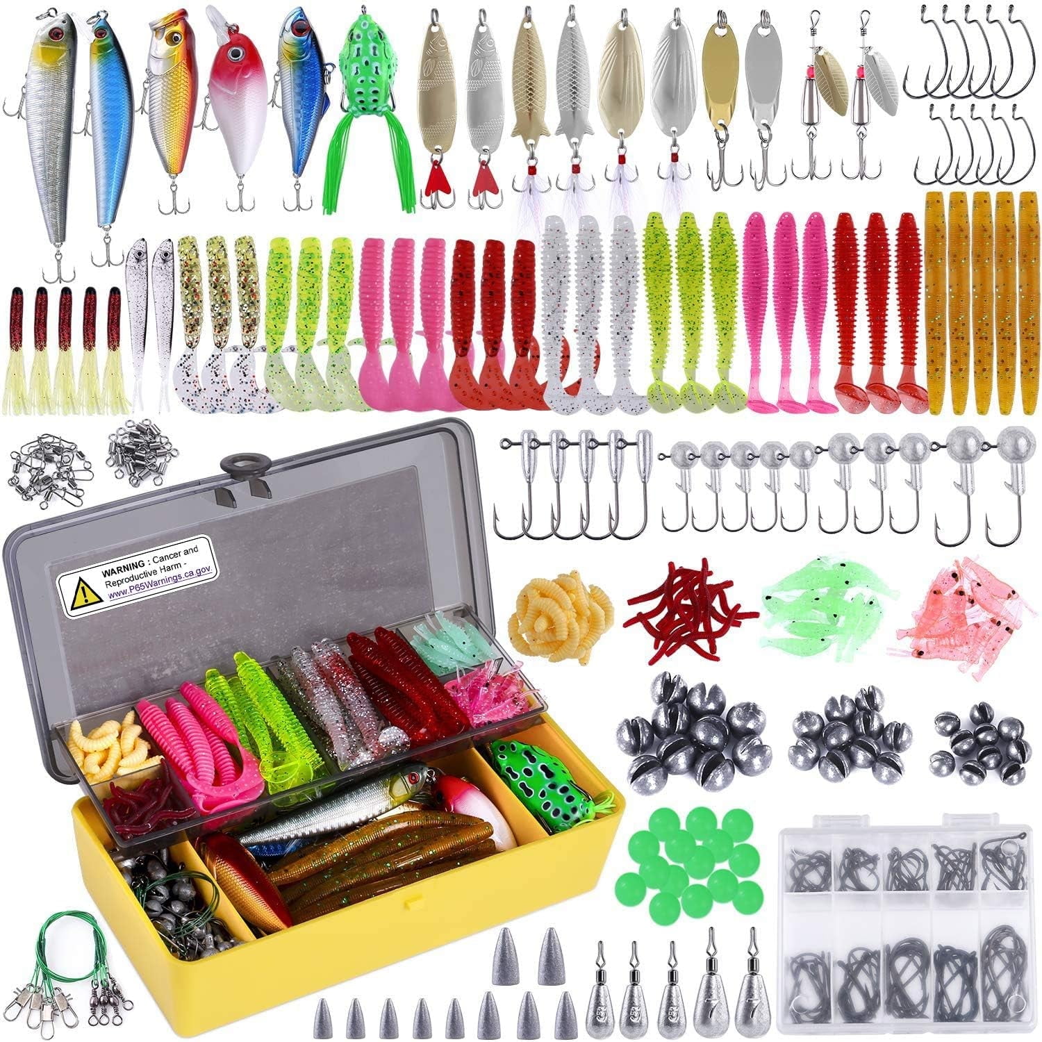 MRSXXNTY  Fishing Lures Baits Tackle Including Crankbaits, Spinnerbaits, Plastic Worms, Jigs, Topwater Lures, Tackle Box and More Fishing Gear Lures Kit Set,302Pcs Fishing Lure Tackle